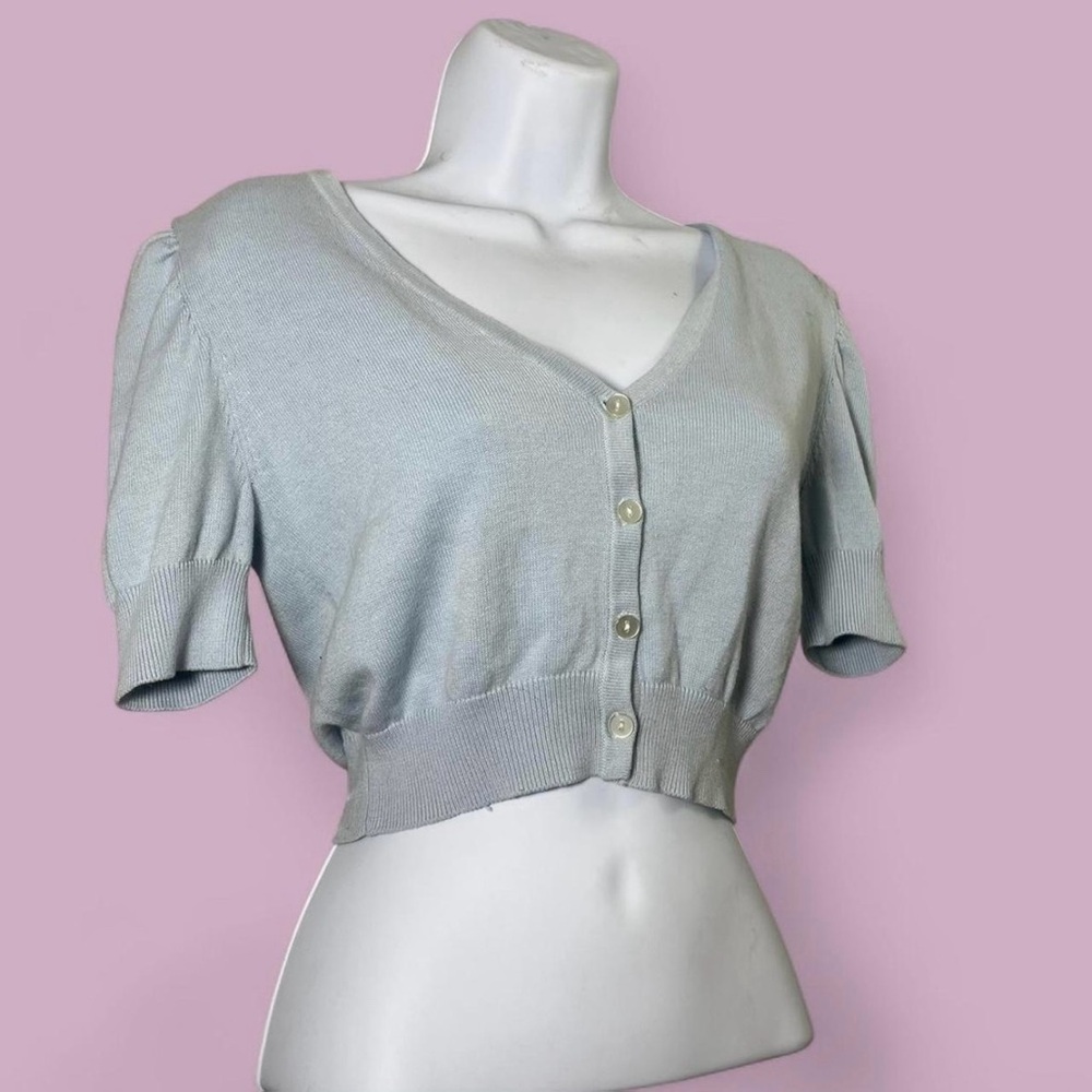 Sugar Thrillz by Dolls Kill Light Blue Cropped Cardigan Top with Button-up Front